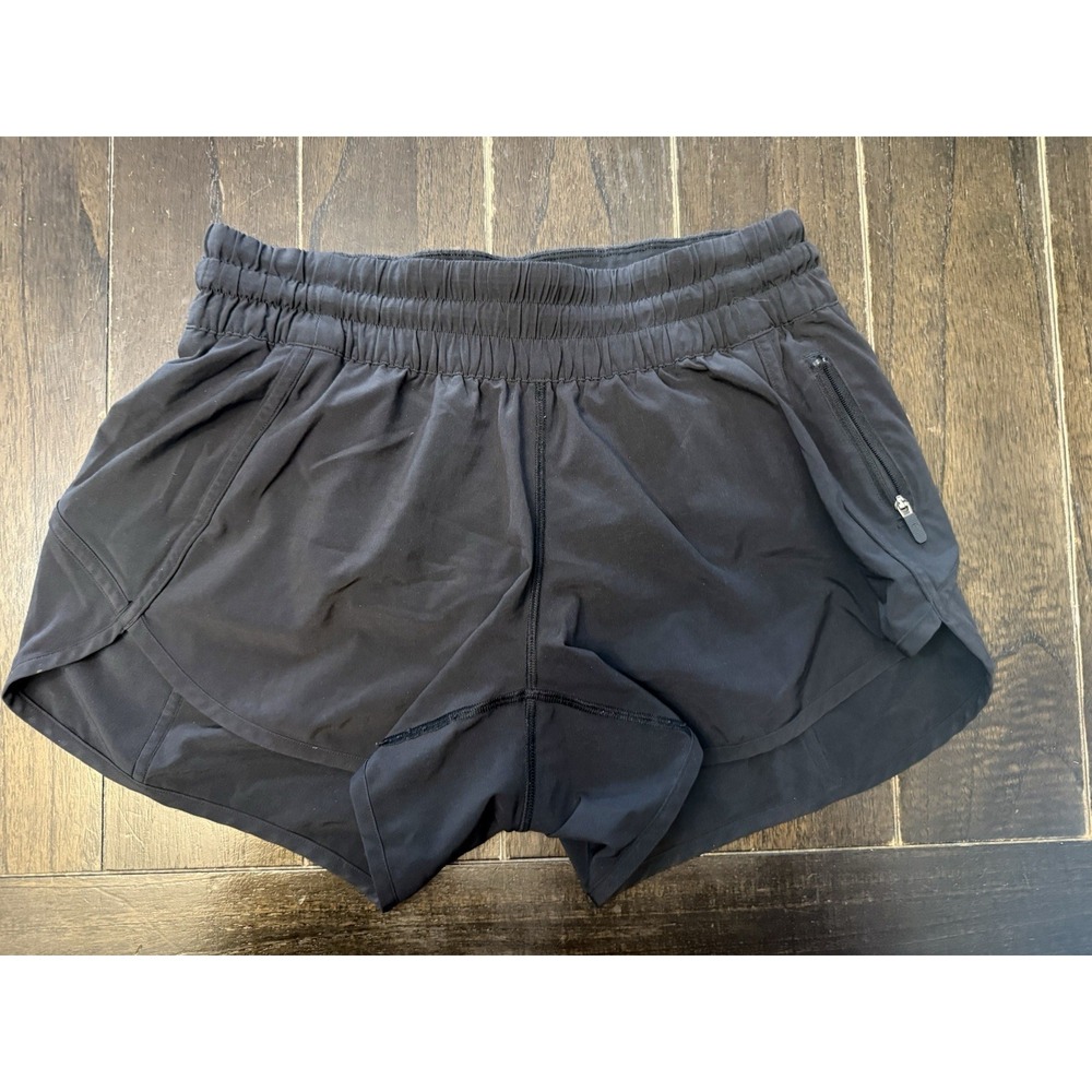 Lululemon Womens Running Shorts Black Lined Zip Pocket Reflective No Size Tag - Picture 2 of 7